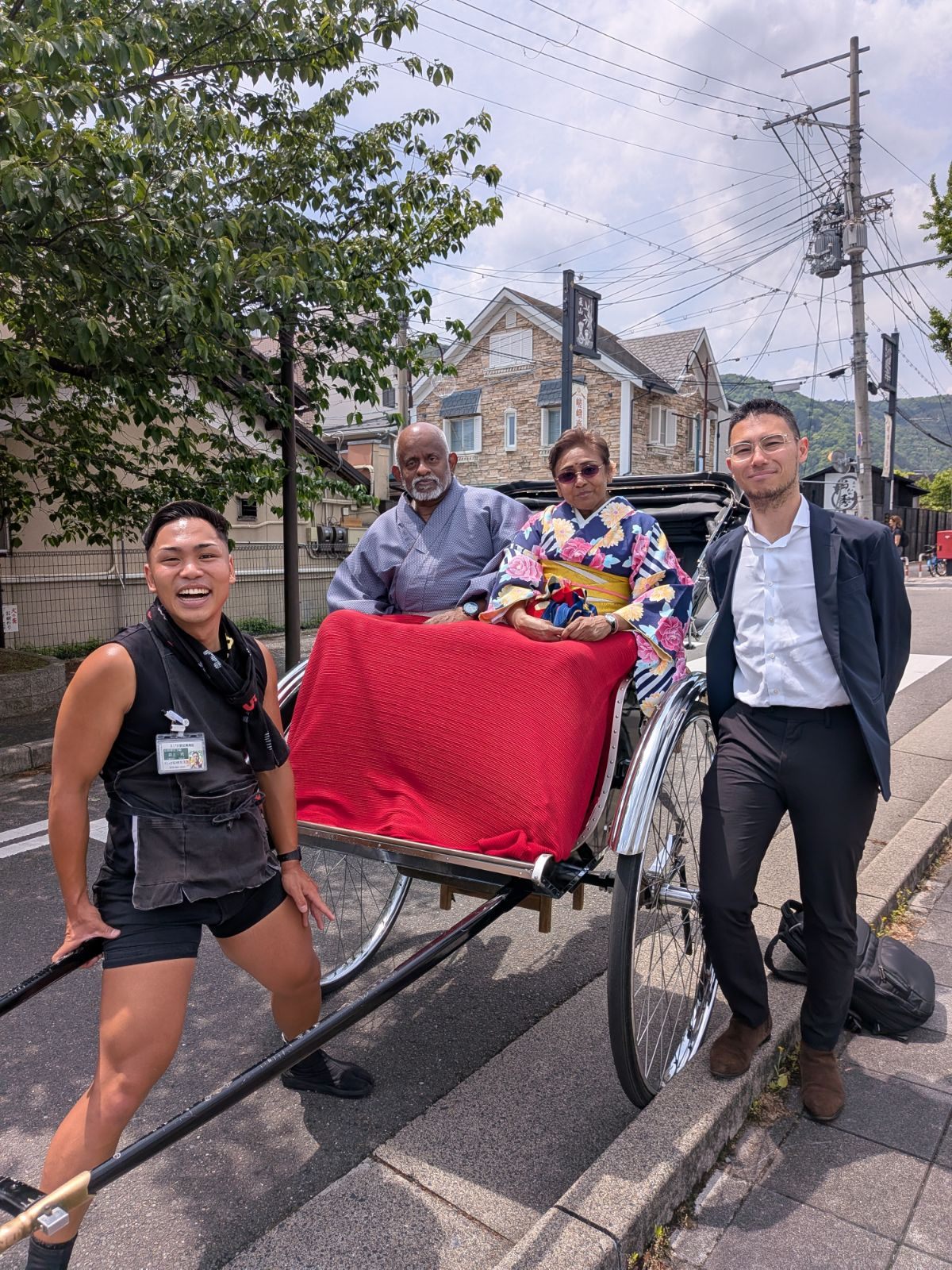 Shogo with guests enjoying a private rickshaw ride in Kyoto
